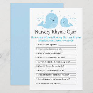 Cute Whale Nursery Rhyme Quiz baby shower game