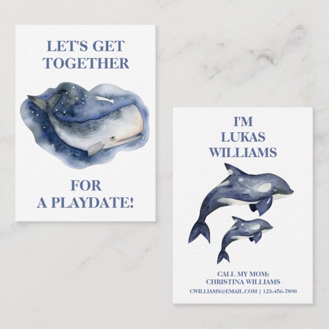 Cute Whale & Orca Garçons Jouer Carte d'appel mama (Devant / Derrière)