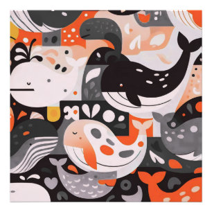Cute Whale Pattern Modern Ocean Wall Art