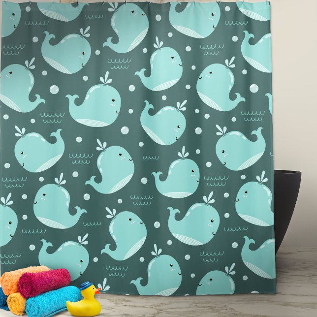 Cute Whale Pattern on Teal Blue Kids Bathroom (Creator Uploaded)