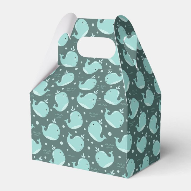Cute Whale Pattern on Teal Blue Kids Favor Box (Front Side)