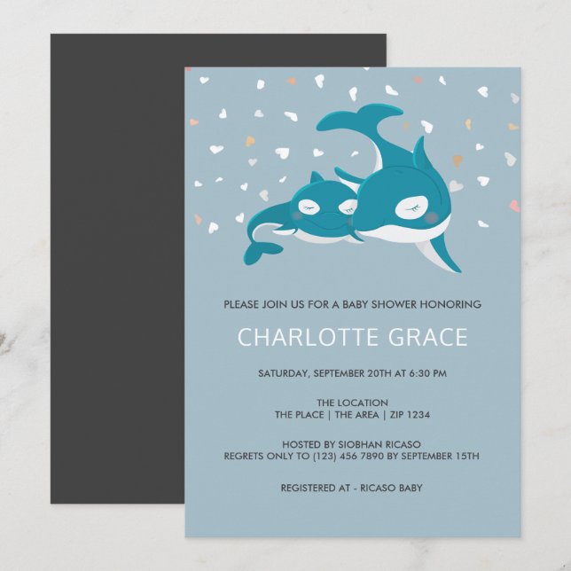 Cute Whale Personalized Baby Shower Invitation (Front/Back)
