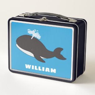 Cute Whale Personalized Custom Name Back To School Metal Lunch Box