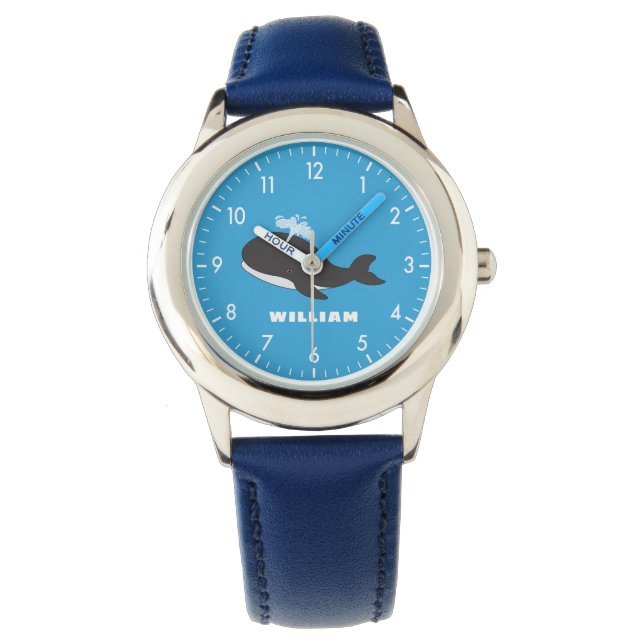 Cute Whale Personalized Custom Name Back To School Watch (Front)