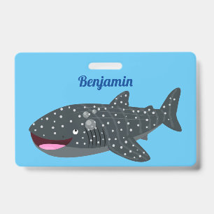 Cute whale shark happy cartoon illustration badge