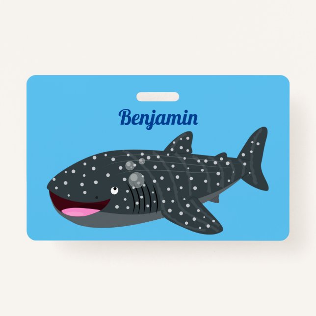 Cute whale shark happy cartoon illustration badge (Front)