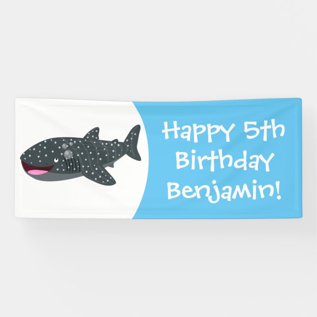 Cute whale shark happy cartoon illustration banner (Horizontal)