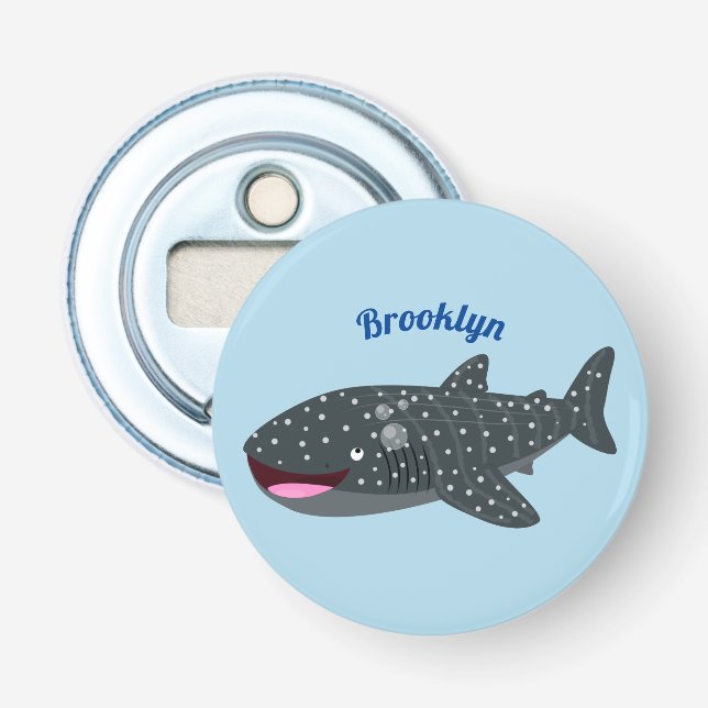 Cute whale shark happy cartoon illustration bottle opener (Front)