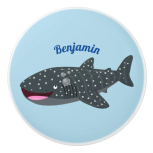 Cute whale shark happy cartoon illustration ceramic knob