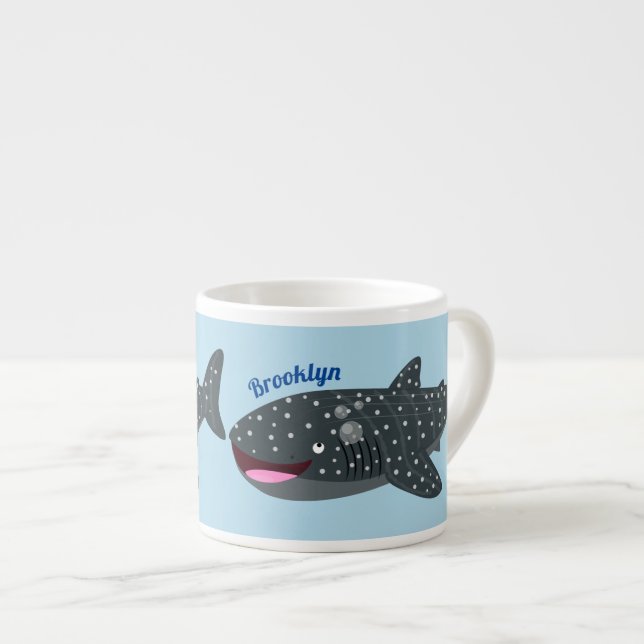 Cute whale shark happy cartoon illustration espresso cup (Front Right)