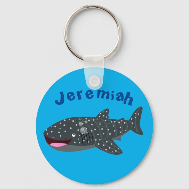 Cute whale shark happy cartoon illustration keychain (Front)