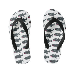 Cute whale shark happy cartoon illustration kid's flip flops