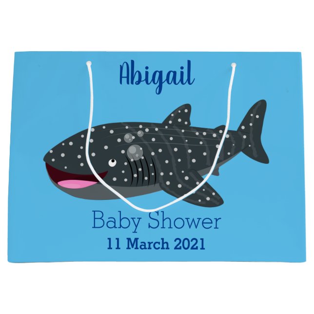 Cute whale shark happy cartoon illustration large gift bag (Front)