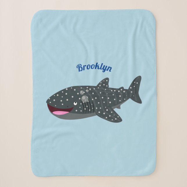 Cute whale shark happy cartoon illustration sherpa blanket (Front)