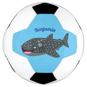 Cute whale shark happy cartoon illustration soccer ball