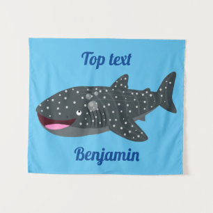 Cute whale shark happy cartoon illustration tapestry