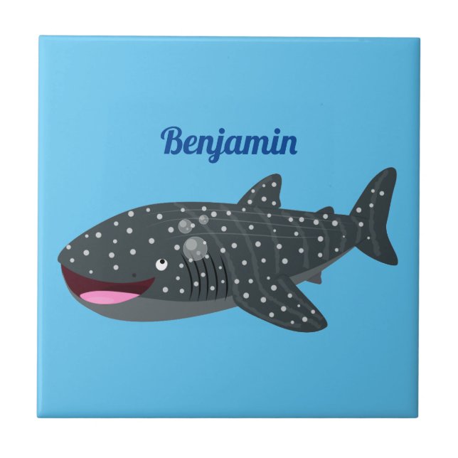 Cute whale shark happy cartoon illustration tile (Front)