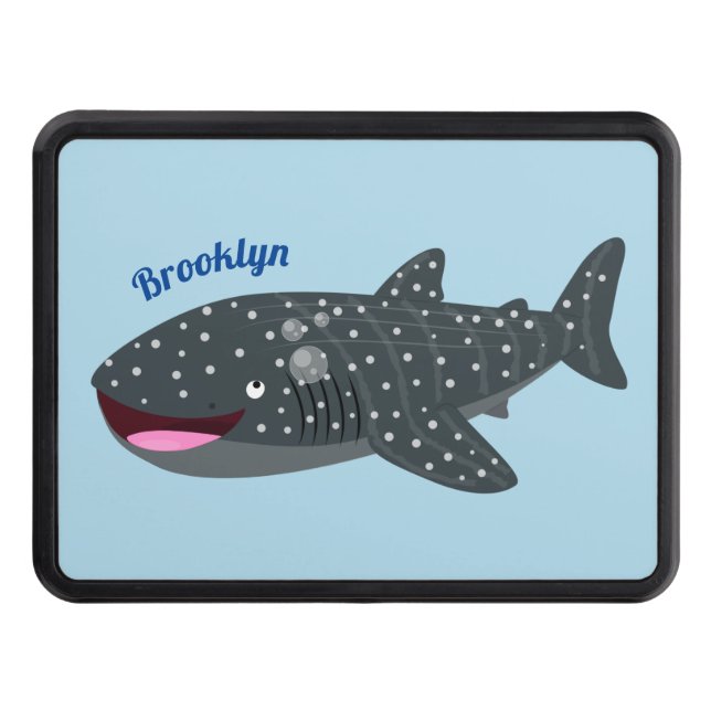 Cute whale shark happy cartoon illustration trailer hitch cover (Front)
