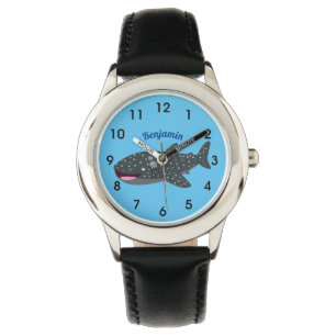 Cute whale shark happy cartoon illustration watch