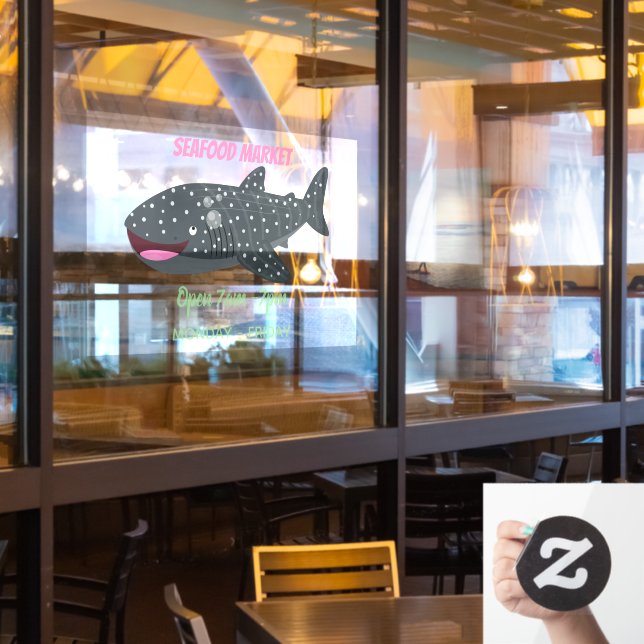 Cute whale shark happy cartoon illustration window cling (Restaurant Window)