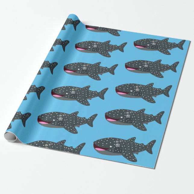 Cute whale shark happy cartoon illustration wrapping paper (Unrolled)