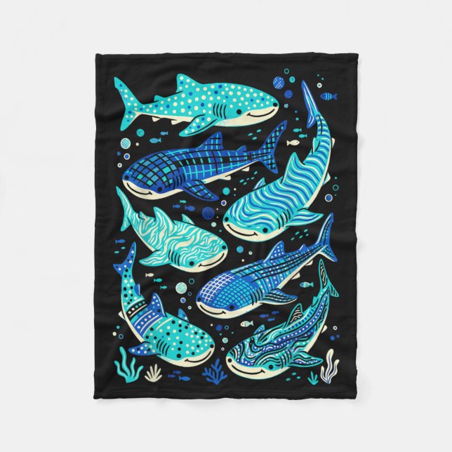 Cute Whale Shark Pattern Aquatic Sea Creature Fleece Blanket (Front)