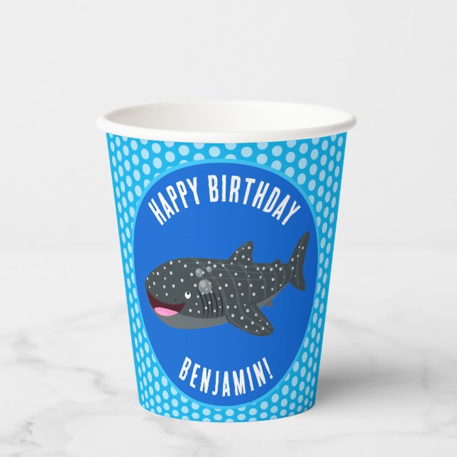 Cute whale shark personalized birthday cartoon paper cups (Front)
