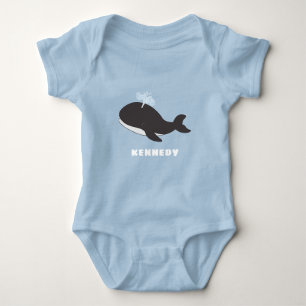 Cute Whale Unique Boy Personalized Custom Name Baby Bodysuit