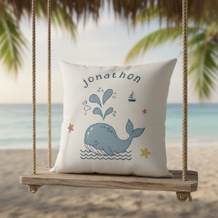 Cute Whale & Waves Motif ID1251 Throw Pillow