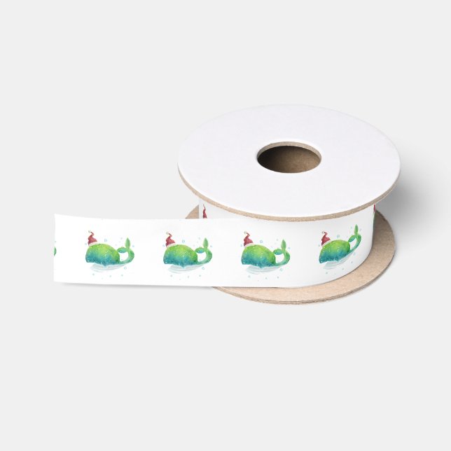 Cute Whale with Red Santa Hat Satin Ribbon (Spool)