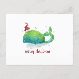 Cute Whale with Santa Hat Holiday Postcard