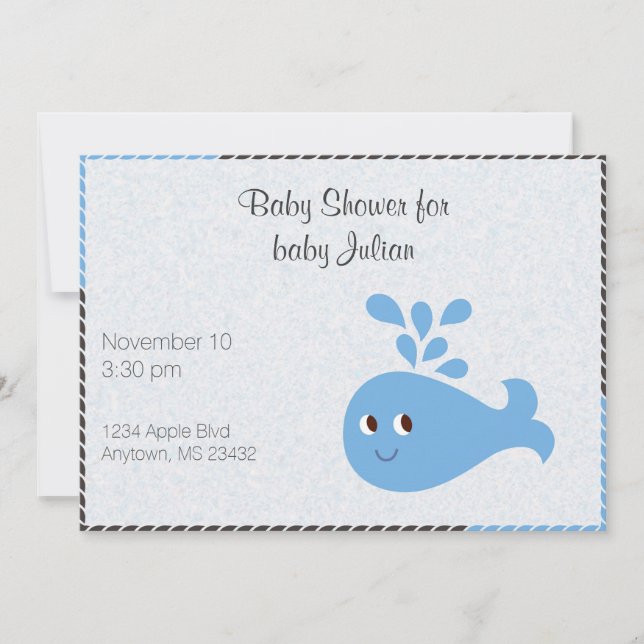 Cute Whale with Spout Custom Baby Shower Invitation (Front)