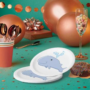 Cute Whale with Water Splash Adorable Animal Paper Plate