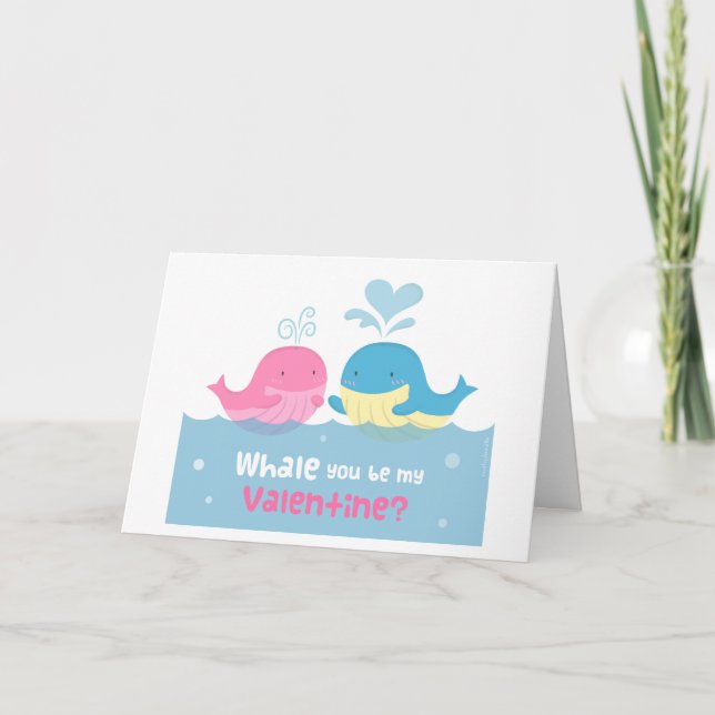 Cute Whale You Be Mine Valentine Love Holiday Card (Front)