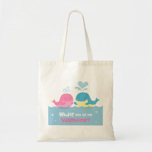 Cute Whale You Be Mine Valentine Love Pun Tote Bag