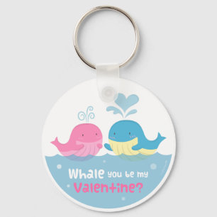 Cute Whale You Be Mine Valentines Pun Keychain