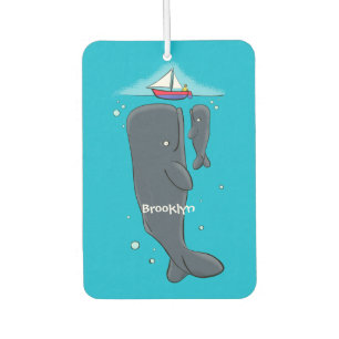 Cute whales and sailing boat cartoon illustration  air freshener
