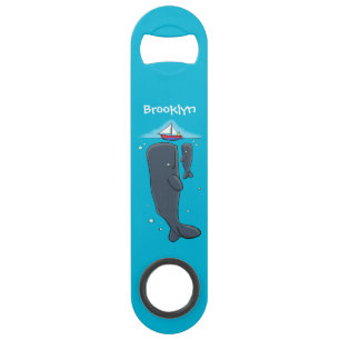 Cute whales and sailing boat cartoon illustration bar key