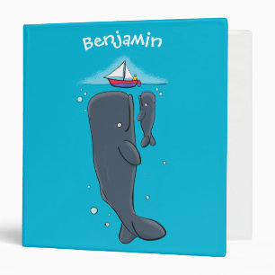 Cute whales and sailing boat cartoon illustration binder