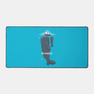 Cute whales and sailing boat cartoon illustration desk mat