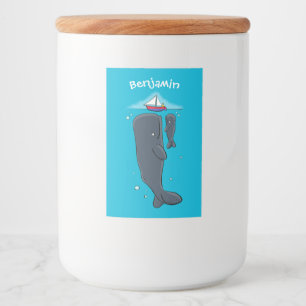 Cute whales and sailing boat cartoon illustration food label
