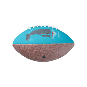 Cute whales and sailing boat cartoon illustration football