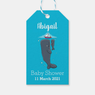 Cute whales and sailing boat cartoon illustration  gift tags