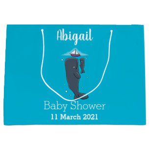 Cute whales and sailing boat cartoon illustration large gift bag