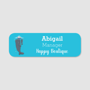 Cute whales and sailing boat cartoon illustration  name tag