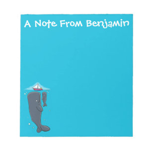 Cute whales and sailing boat cartoon illustration notepad