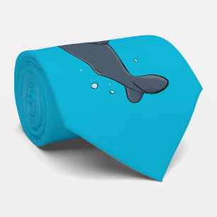 Cute whales and sailing boat cartoon illustration tie