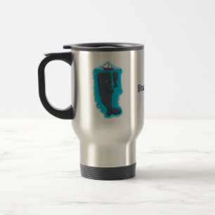 Cute whales and sailing boat cartoon illustration travel mug