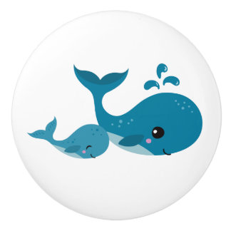 Cute whales ceramic knob