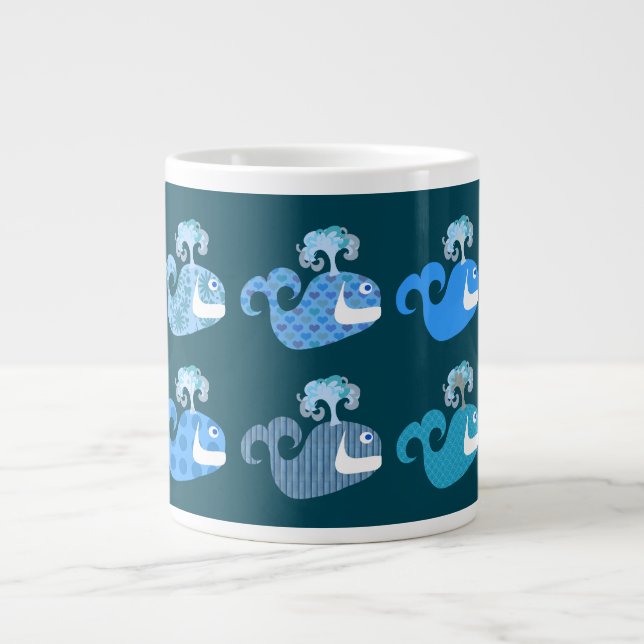 Cute Whales Pattern 2 Large Coffee Mug (Front)